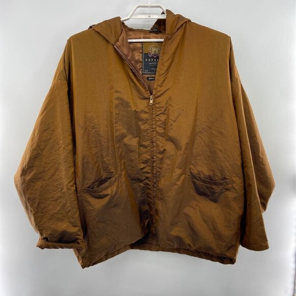 Vintage Express Women's Jacket Bronze Zip Up Hooded Coat size Medium oversized - Picture 2 of 8
